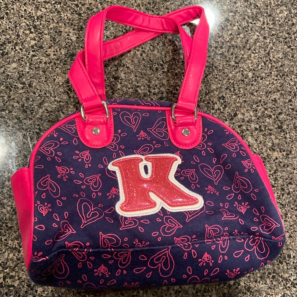 Justice “K” Initial Purse, Navy Blue and Pink